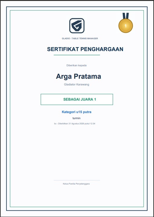Demo Gladio Table Tennis Manager: Hasil, rating, dan penghargaan